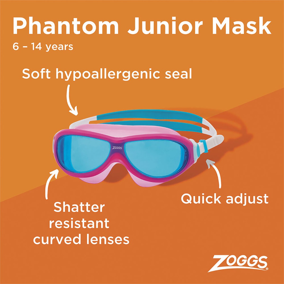 Zoggs Phantom Junior Mask - Pink / White / Blue
