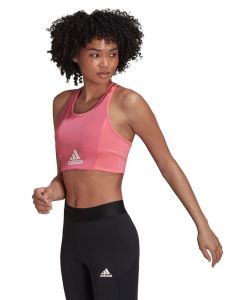 Adidas Women's Aeroready Designed 2 Move Logo Padded Sports Bra Top - Rose