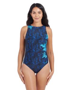 Zoggs Indigo Forest Hi Front Swimsuit - Navy / Black