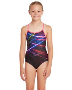 Girl wearing Zoggs Girls Laserbeam Sprintback Swimsuit - Front view