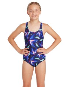 Girl wearing Zoggs Girls Seabird Rowleeback Swimsuit - Front view