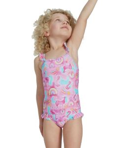 Speedo Junior Girl's Placement Thinstrap Swimsuit - Pink/Blue