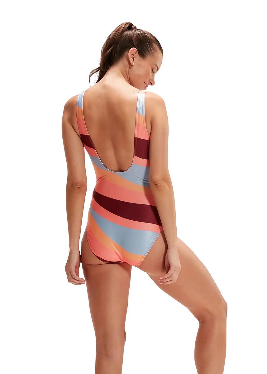 Speedo Allover U-Back Swimsuit - Pink / Maroon / Light Blue