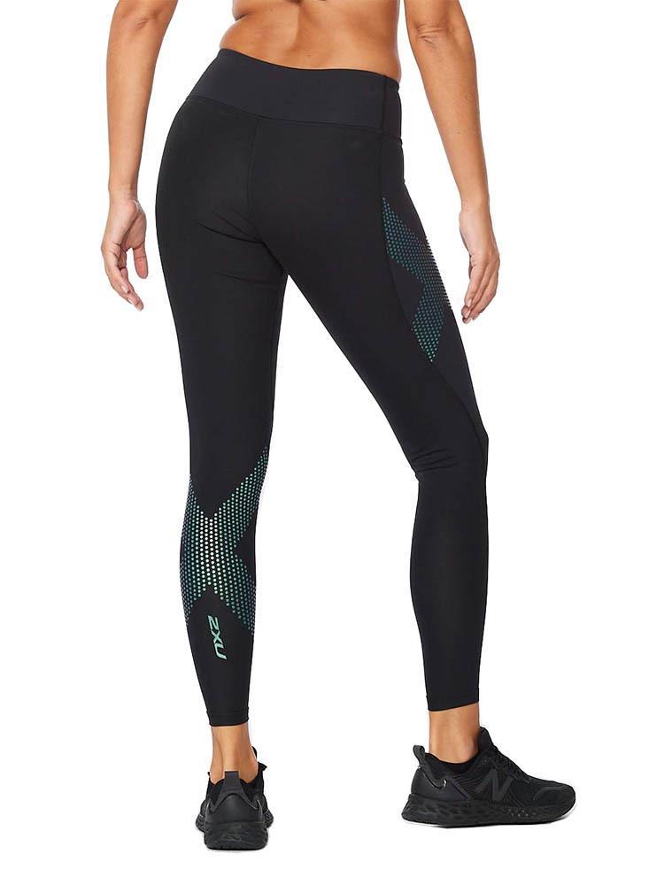 2XU Women's Motion Mid-Rise Compression Tights - Black / Cloud Blue